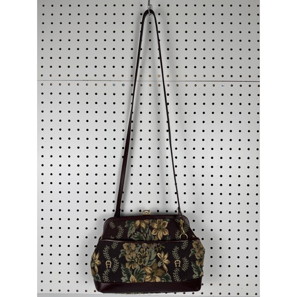 Vtg Etienne Aigner Floral Tapestry Kiss Lock Crossbody Purse - Picture 2 of 9
